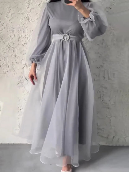 Abayas de Dubaï à col mi-haut pour femmes, en gaze, caftan décontracté