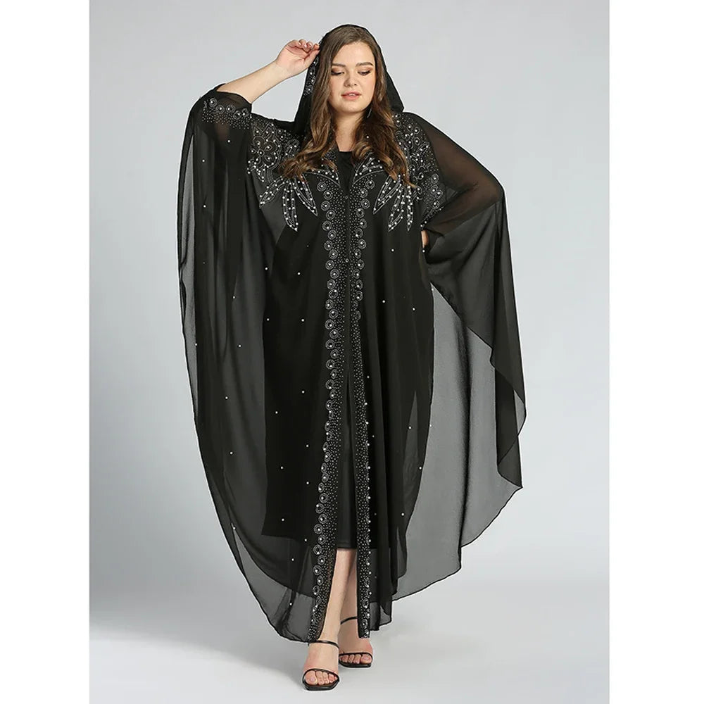 Abaya marocain caftan dubaï robe Maxi à capuche manches chauve-souris