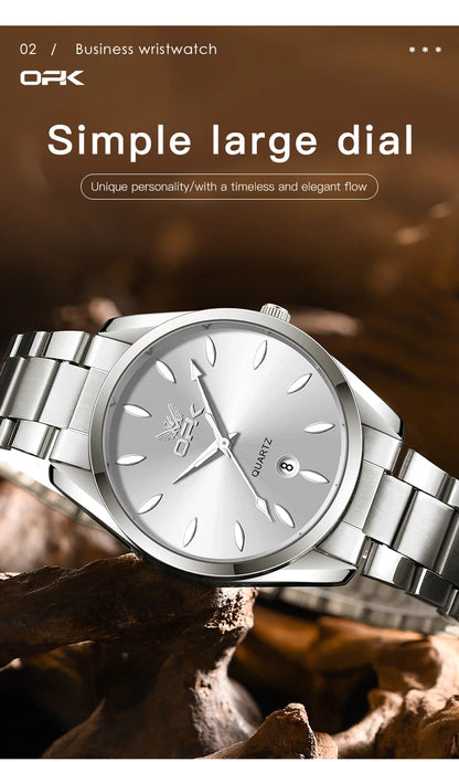 OPK 6038 Couple montres ceinture en acier inoxydable calendrier étanche profond horloge à main