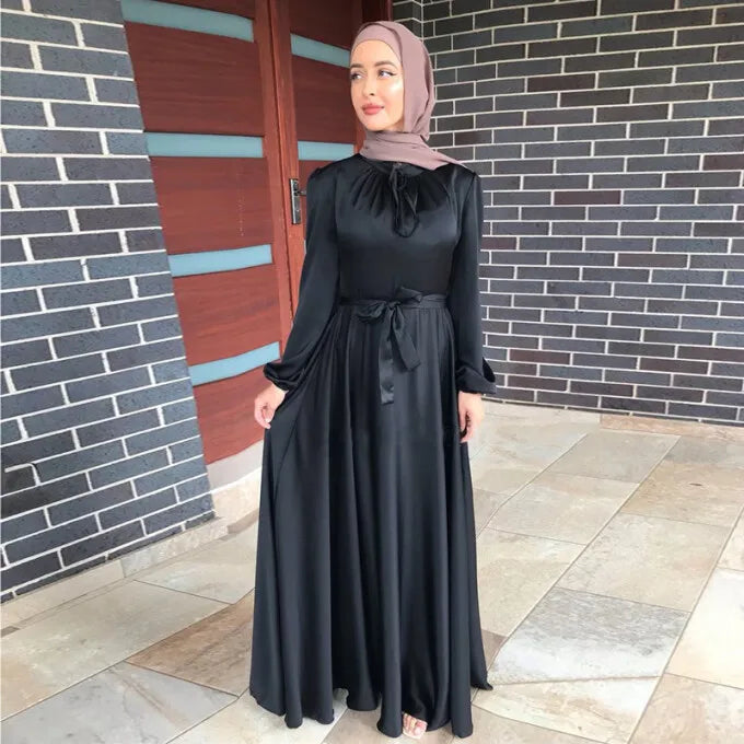 Abaya-Robe Longue en Satin pour Femme, Tenue de Soirée