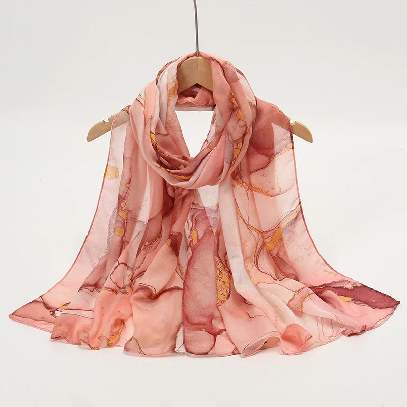 Écharpe en marbre Hijab imprimé aquarelle, Protection solaire douce et respirante