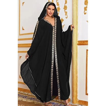Abaya marocain caftan dubaï robe Maxi à capuche manches chauve-souris