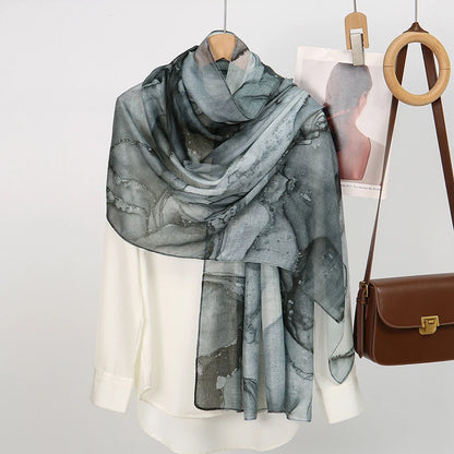 Écharpe en marbre Hijab imprimé aquarelle, Protection solaire douce et respirante