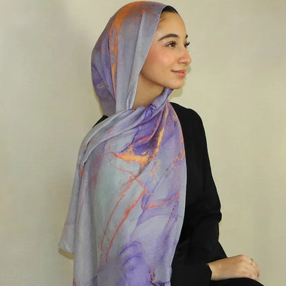 Écharpe en marbre Hijab imprimé aquarelle, Protection solaire douce et respirante
