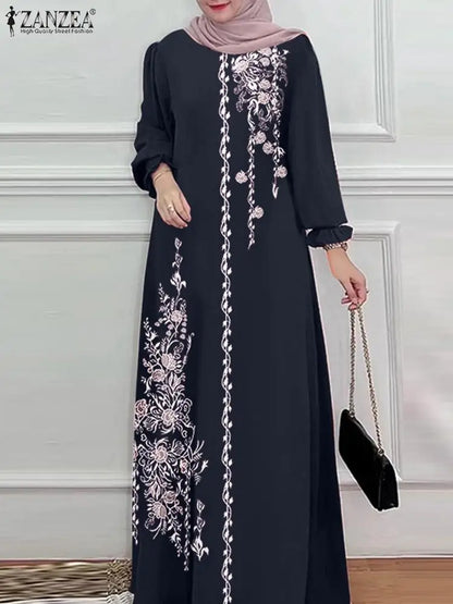 Femmes élégant imprimé fleuri Robe Maxi musulmane Abaya ZANZEA