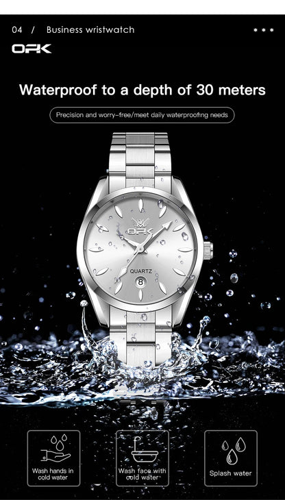 OPK 6038 Couple montres ceinture en acier inoxydable calendrier étanche profond horloge à main