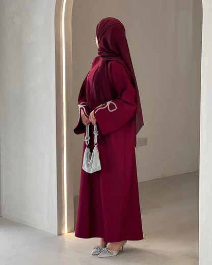 Robe Abaya de luxe cloutée pour femmes, modeste ornée de cristaux