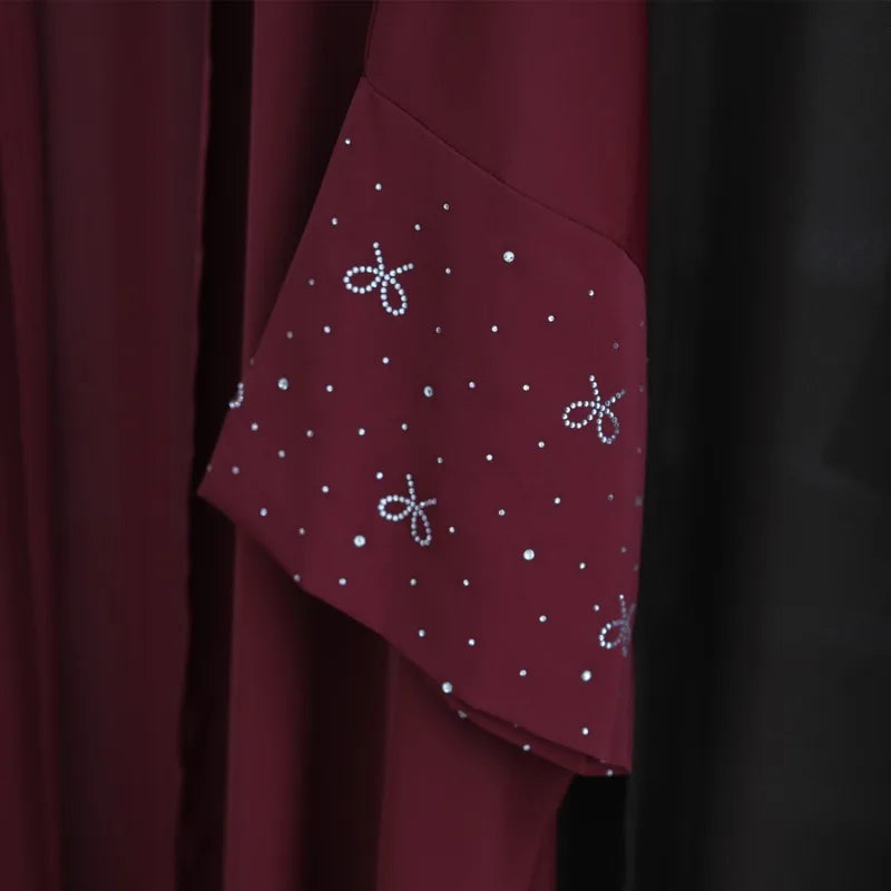 Abaya de luxe de dubaï avec nœud perlé, robe modeste pour femmes élégante