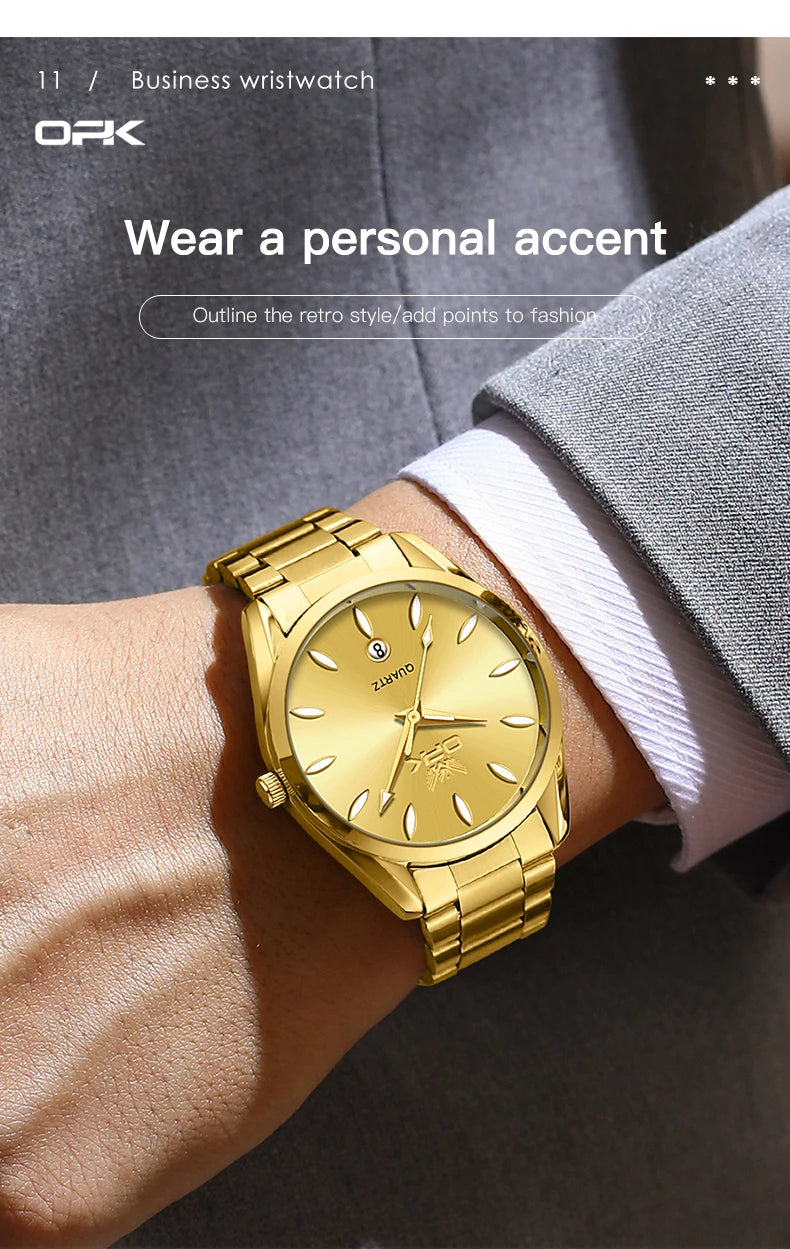 OPK 6038 Couple montres ceinture en acier inoxydable calendrier étanche profond horloge à main