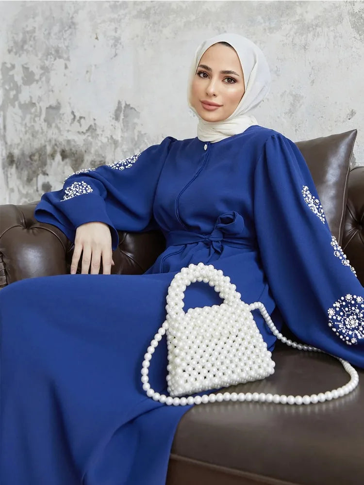 Abaya pour femmes de Dubaï, robe maxi perlée, Kaftan turc