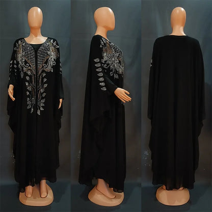 Abaya robes pour femmes col rond perles caftan
