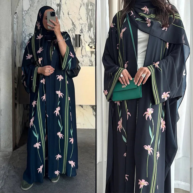 Abaya écharpe imprimé musulman Cardigan robes Abayas caftan