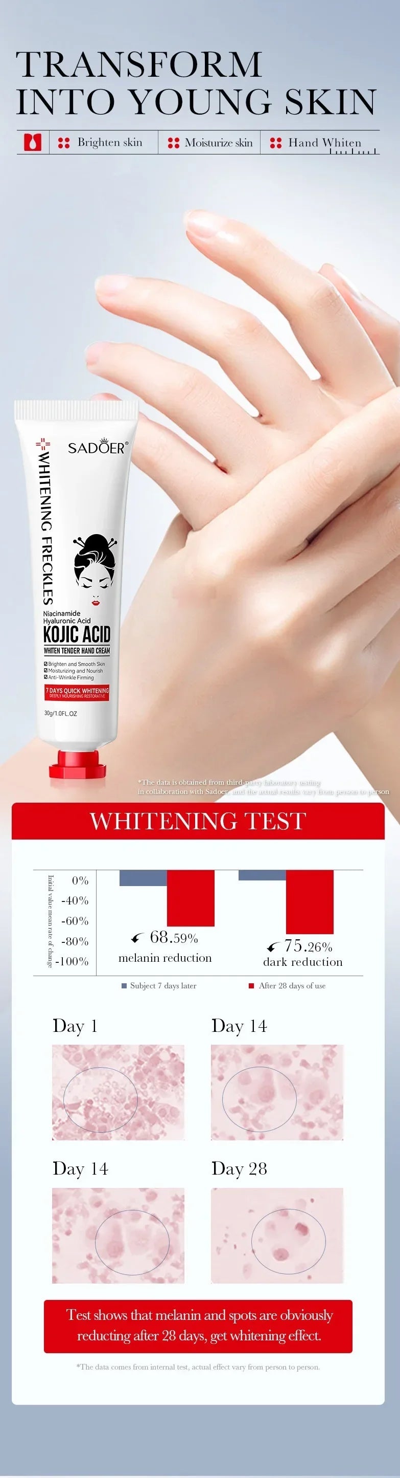 Crème pour les mains Anti-rides à l'acide kojique