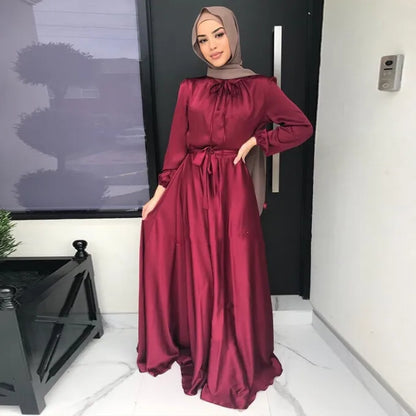 Abaya-Robe Longue en Satin pour Femme, Tenue de Soirée
