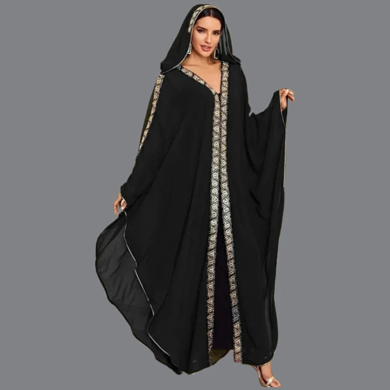 Abaya marocain caftan dubaï robe Maxi à capuche manches chauve-souris