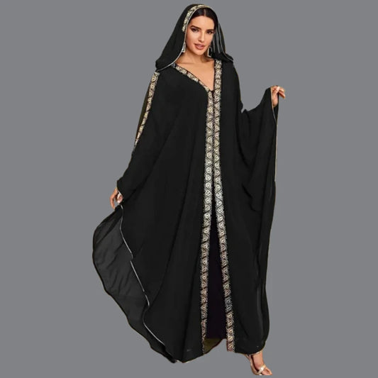 Abaya marocain caftan dubaï robe Maxi à capuche manches chauve-souris