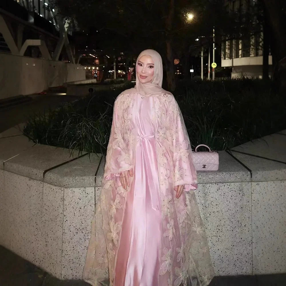 Luxe dubaï ouvert Abaya broderie pour les femmes turquie caftan Jalabiya