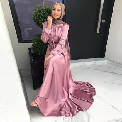 Abaya-Robe Longue en Satin pour Femme, Tenue de Soirée