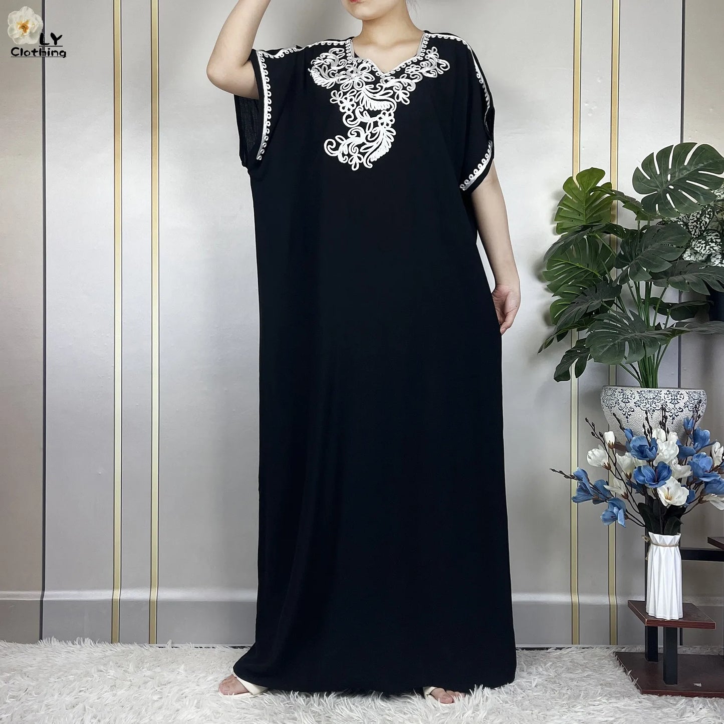 Abayas Africaines à Manches Courtes pour Femme, Robe Élégantes avec Turban, Couleur