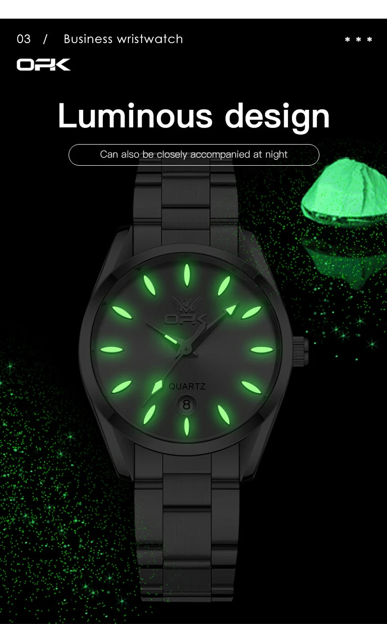 OPK 6038 Couple montres ceinture en acier inoxydable calendrier étanche profond horloge à main