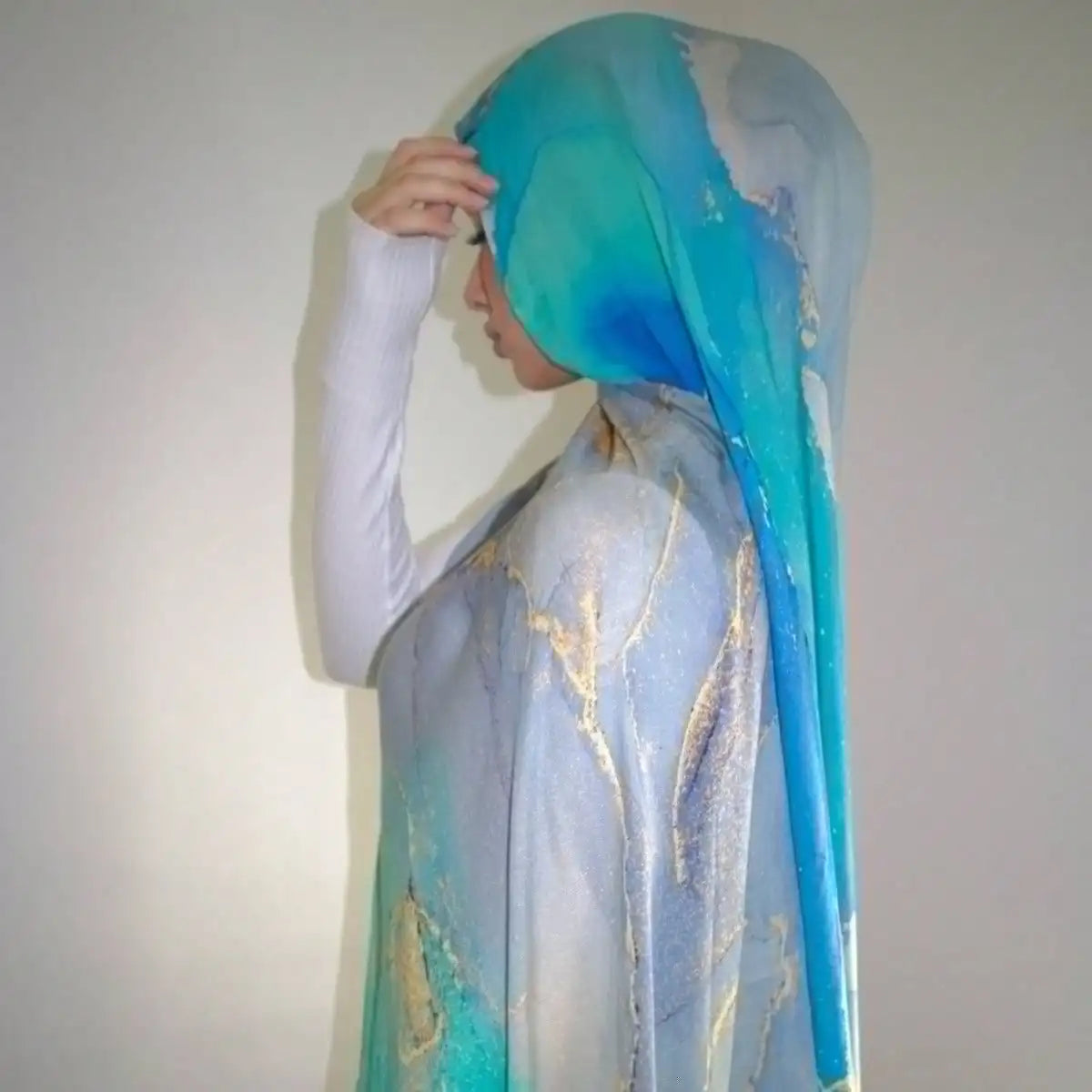 Écharpe en marbre Hijab imprimé aquarelle, Protection solaire douce et respirante