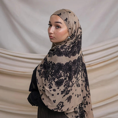 Écharpe en marbre Hijab imprimé aquarelle, Protection solaire douce et respirante