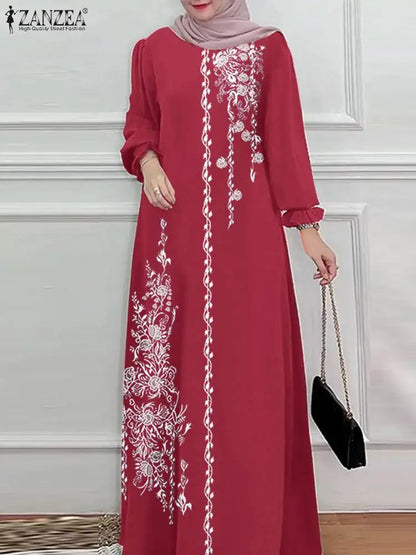 Femmes élégant imprimé fleuri Robe Maxi musulmane Abaya ZANZEA