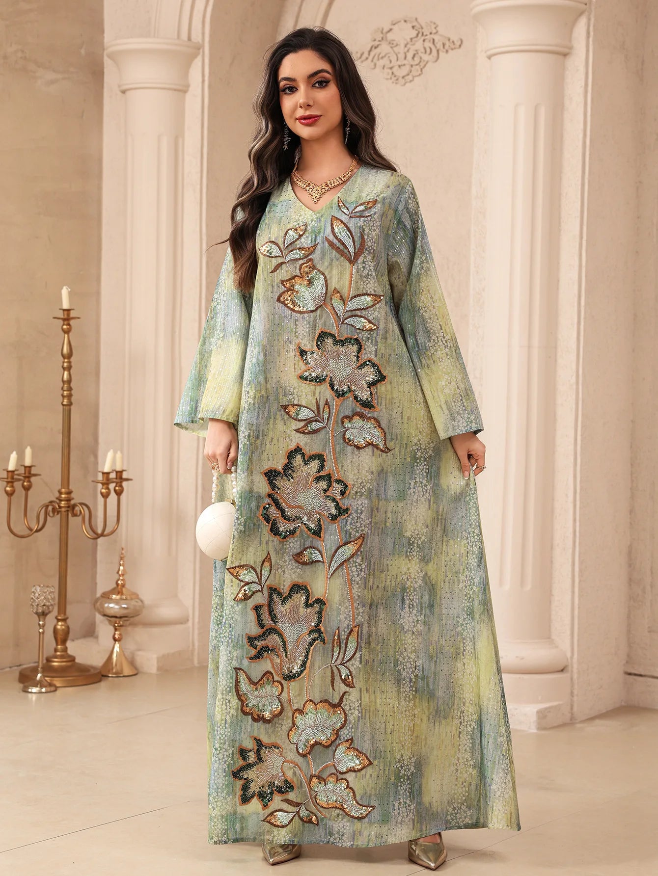 Abayas de luxe de Dubaï, Djellaba de l'Aïd, Robe longue pour femmes  à sequins