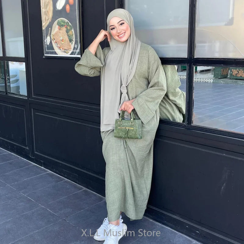 Abaya en lin décontracté pour filles, kebaya, kaftan, Turquie