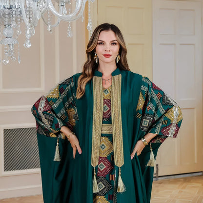Robe musulmane brodée pour femmes, Abaya ouverte