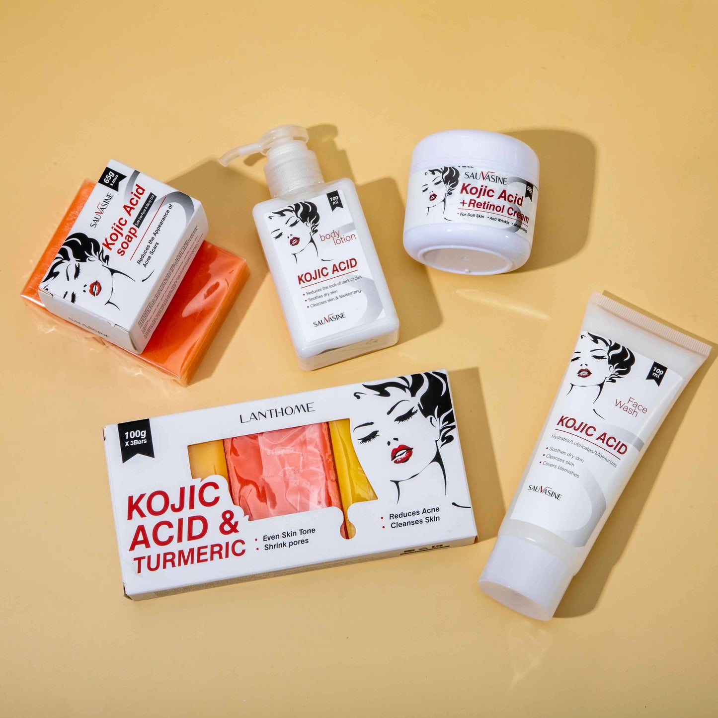 Ensemble de soins pour la peau à l'acide kojique, 5 pièces