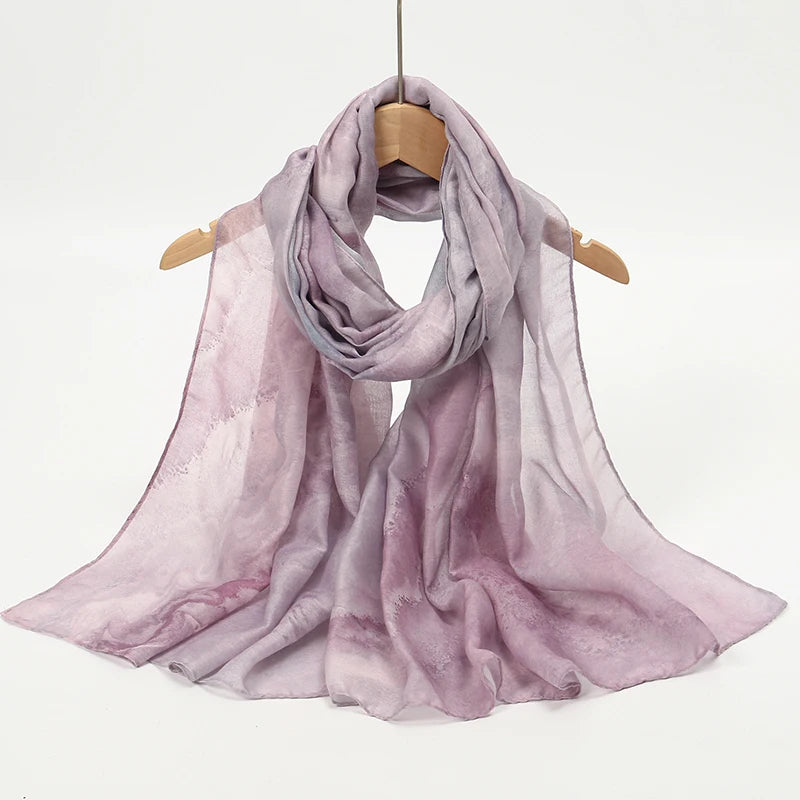 Écharpe en marbre Hijab imprimé aquarelle, Protection solaire douce et respirante