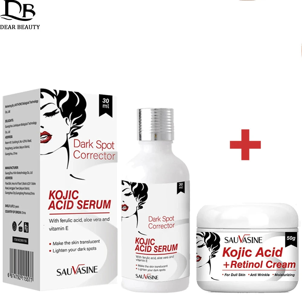 Ensemble de soins pour la peau à l'acide kojique, crème, sérum, nettoyage, savon