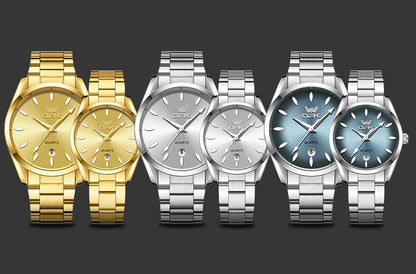 OPK 6038 Couple montres ceinture en acier inoxydable calendrier étanche profond horloge à main