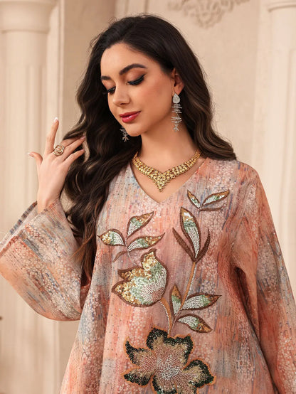 Abayas de luxe de Dubaï, Djellaba de l'Aïd, Robe longue pour femmes  à sequins
