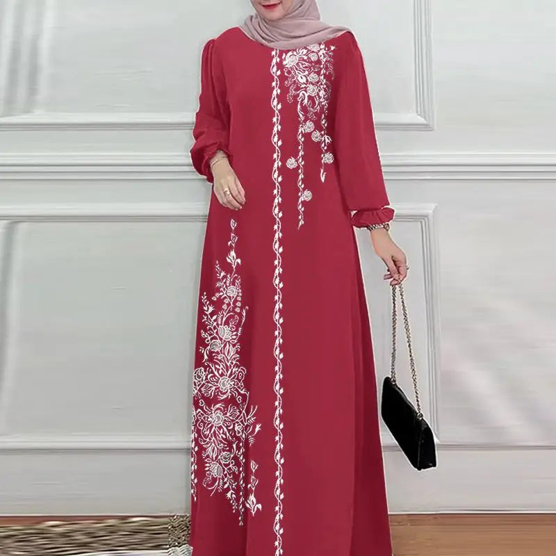 Femmes élégant imprimé fleuri Robe Maxi musulmane Abaya ZANZEA