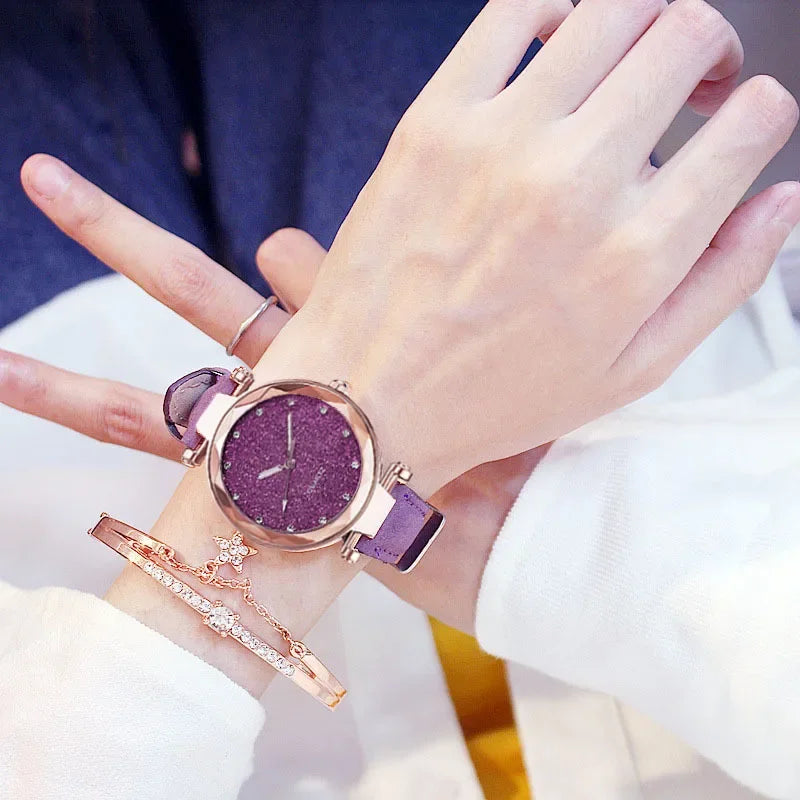 Montre-bracelet ciel étoilé avec biscuits pour femme