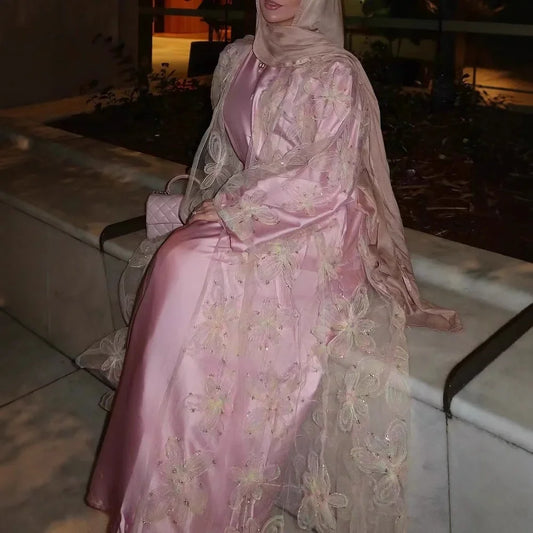 Luxe dubaï ouvert Abaya broderie pour les femmes turquie caftan Jalabiya