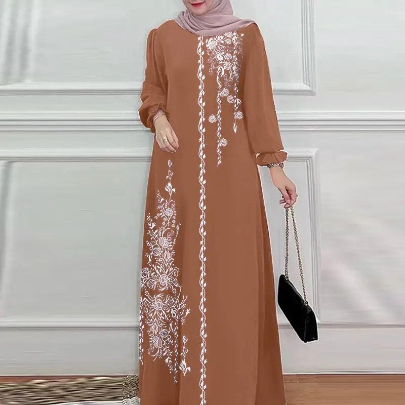 Femmes élégant imprimé fleuri Robe Maxi musulmane Abaya ZANZEA
