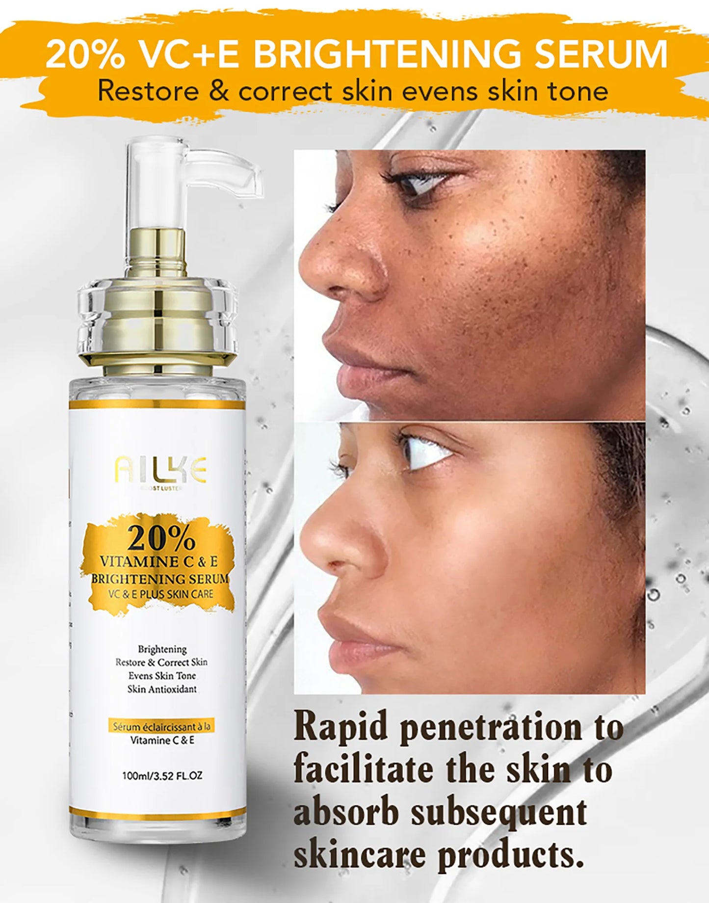 AILKE-Crème de soin de la peau à la vitamine C, sérum régénéré