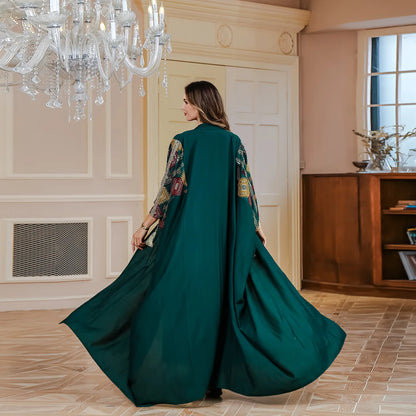 Robe musulmane brodée pour femmes, Abaya ouverte