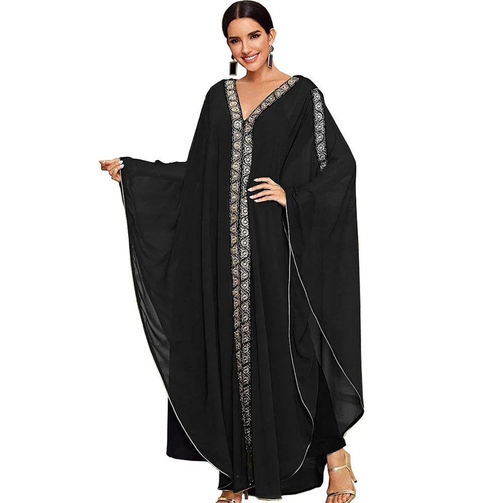 Abaya marocain caftan dubaï robe Maxi à capuche manches chauve-souris
