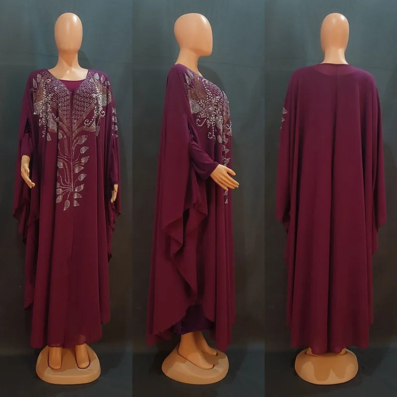 Abaya robes pour femmes col rond perles caftan
