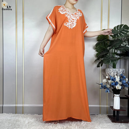 Abayas Africaines à Manches Courtes pour Femme, Robe Élégantes avec Turban, Couleur