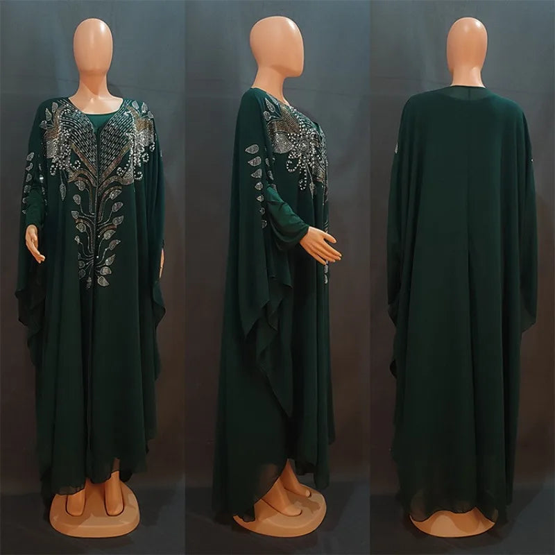Abaya robes pour femmes col rond perles caftan
