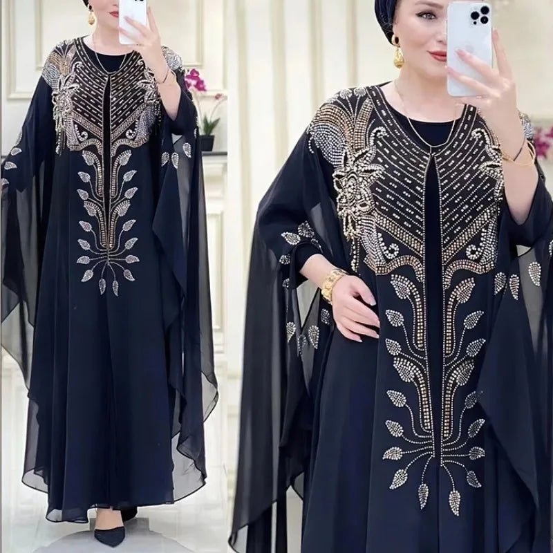 Abaya robes pour femmes col rond perles caftan