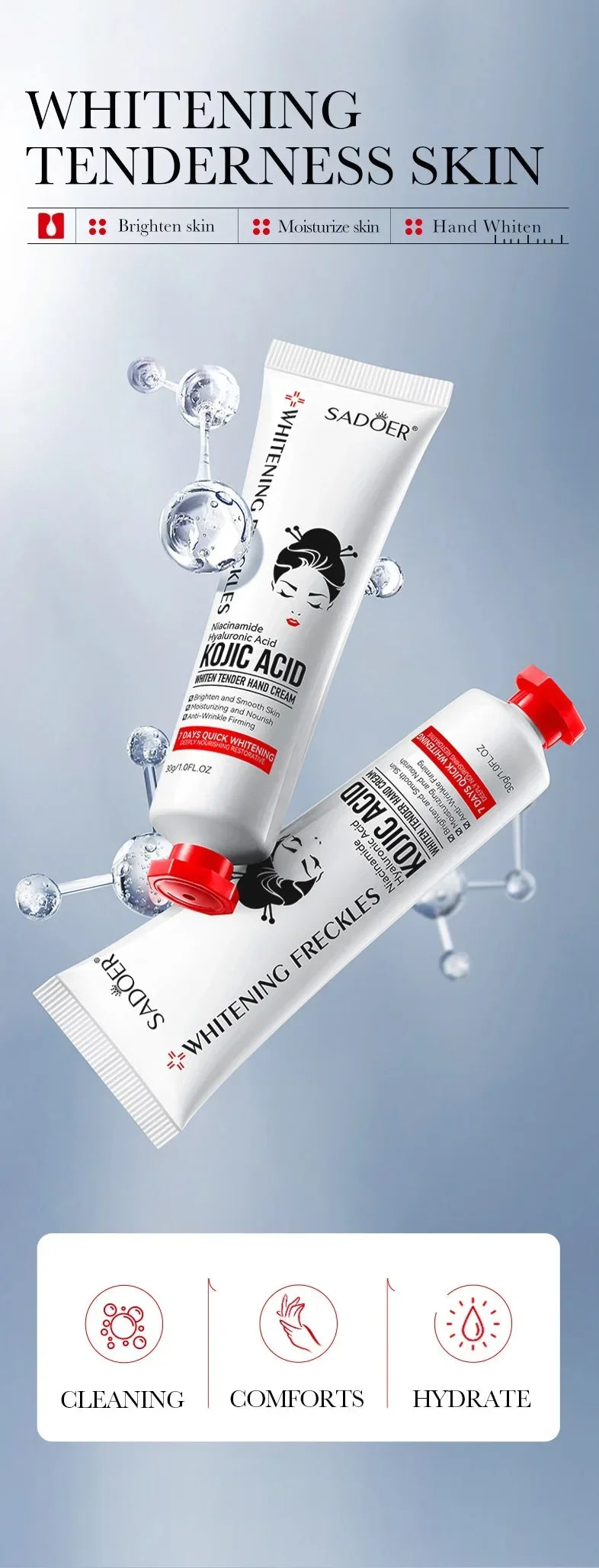 Crème pour les mains Anti-rides à l'acide kojique