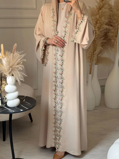 Abaya beige élégant de Dubaï pour femmes